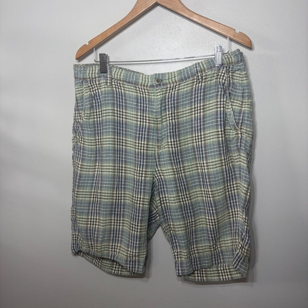 Tommy Bahama Relax Shorts 100% Linen Green Plaid Beachy Summer Vacation 36